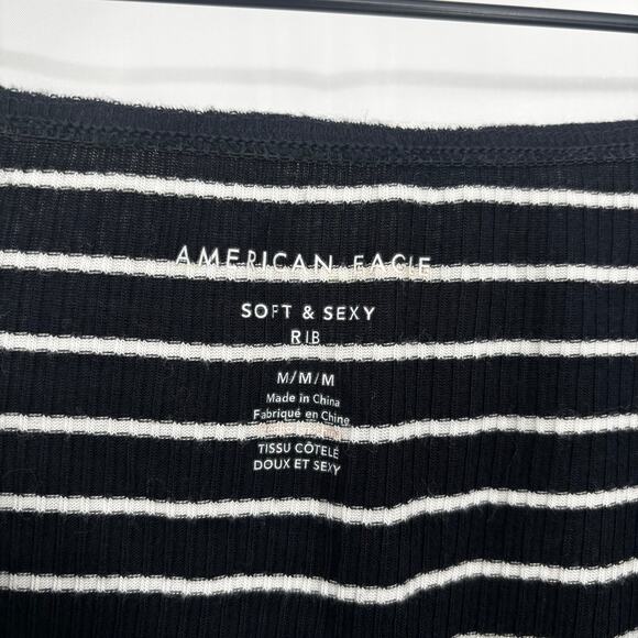 American Eagle y2k Black and White Striped Tube Top Crop Top Size M - Picture 3 of 4